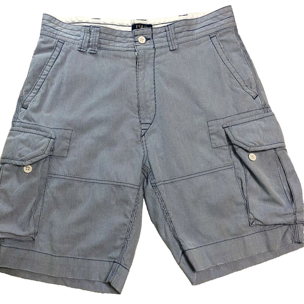 VTG Polo Ralph Lauren Cargo Shorts Men 34 Railroad Stripe Utility Hiking Casual